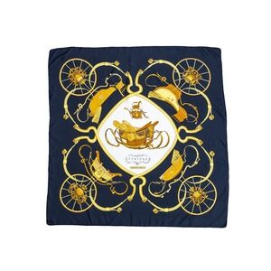 Hermès Springs Silk Scarf Black Gold Equestrian Carré 90 Vintage France